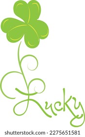 Hand sketched Irish celebration design. St. Patrick's Day greeting card. Holiday sign and clover leaf on white background