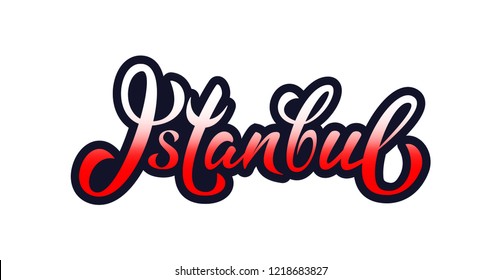 Hand sketched "Istanbul" lettering typography. Drawn art sign. Modern calligraphy. For turkish souvenir, card, postcard, badge, icon, logo, banner, tag, t-shirt, bag. Tourist vector illustration EPS 8