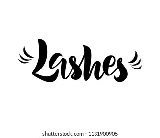 Hand sketched Lashes word. Vector lettering typography. Calligraphy phrase for gift cards, scrapbooking, beauty blogs. 