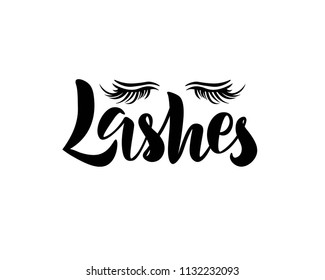 Hand sketched Lashes word. Vector lettering typography. Calligraphy phrase for gift cards, scrapbooking, beauty blogs. 