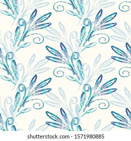Hand sketched leaves. Vector seamless pattern.