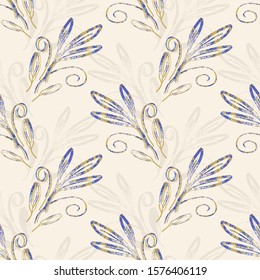 Hand sketched leaves. Vector seamless pattern.