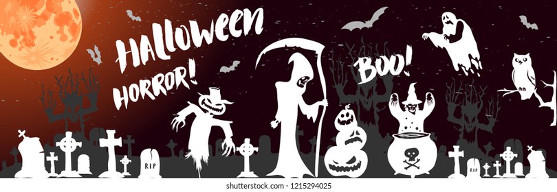 Hand sketched lettering "Halloween". Template for party banner, design, print, poster. Halloween vector lettering typography poster