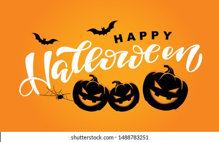 Hand sketched lettering "Happy Halloween" set on textured background. Template for party banner, design, print, poster. Happy Halloween lettering typography poster. Trick or treat