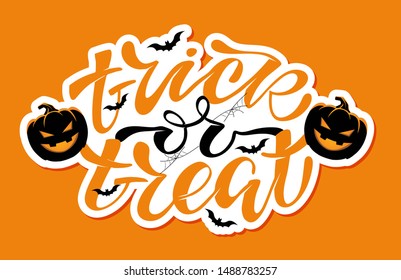 Hand sketched lettering "Happy Halloween" set on textured background. Template for party banner, design, print, poster. Happy Halloween lettering typography poster. Trick or treat