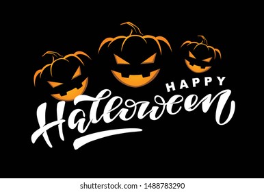 Hand sketched lettering "Happy Halloween" set on textured background. Template for party banner, design, print, poster. Happy Halloween lettering typography poster. Trick or treat