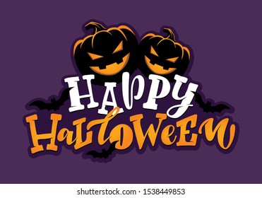 Hand sketched lettering "Happy Halloween" set on textured background. Template for party banner, design, print, poster. Happy Halloween lettering typography poster. 