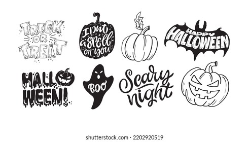 Hand sketched lettering "Happy Halloween" . Template for party banner, design, print, poster. Happy Halloween lettering typography poster.Trick or treat. Pattern, background.