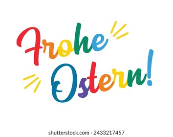 Cita con letras dibujadas a mano de Frohe Ostern, Feliz Pascua en alemán. Aislado sobre fondo blanco. vector