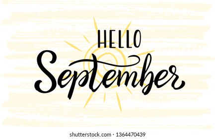 Hand sketched lettering September icon. Modern brush calligraphy. Handwritten vector illustration for poster, banner, logo, tag, Autumn greeting or invitation card. Month September for calendar.