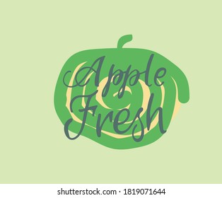 Hand sketched lettering typography. Apple fresh text.  Fruit design style.
