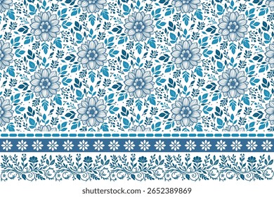 borda de flor de linha desenhada à mão para o embrulho de design de superfície de padrão têxtil e impressões de vestuário

