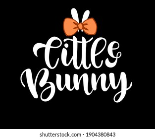 Hand sketched Little Bunny text as logotype, badge and icon. Drawn postcard, card, invitation, poster, banner template. Easter Lettering typography. Seasons Greetings.