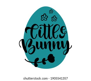 Hand sketched Little Bunny text as logotype, badge and icon. Drawn postcard, card, invitation, poster, banner template. Easter Lettering typography. Seasons Greetings.