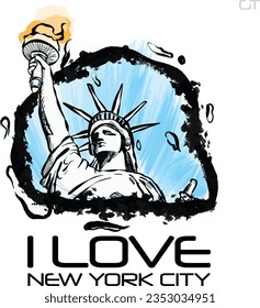 Hand sketched I love New York text. Vector illustration. Fashion lettering typography. Great for clothing, dtf printing, hoodies, tourist clothes