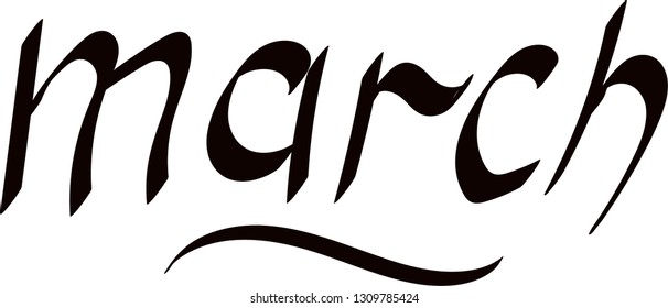 Hand sketched march text as logotype, badge and icon. Postcard, card, invitation, flyer, banner template. Lettering typography isolated on white background. Spring Vector illustration