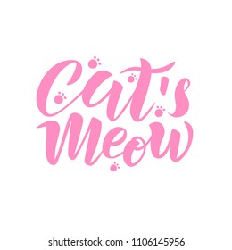 Hand sketched  Cat’s meow text. Lettering typography for logo, clothing, badge, icon, card, invitation and banner template. Vector illustration.