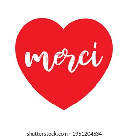 Hand sketched MERCI quote in French as logo.T ranslated Thank you. Lettering 