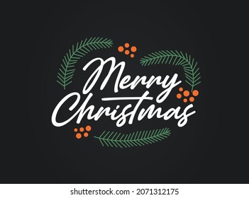 Hand sketched Merry Christmas card, badge, icon typography. Lettering Merry Christmas for Christmas, New Year greeting card, invitation template, banner, poster. Vector EPS10.