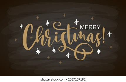 Hand sketched Merry Christmas card, badge, icon typography. Lettering Merry Christmas for Christmas, New Year greeting card, invitation template, banner, poster. Vector EPS10.