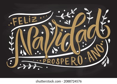 Hand sketched Merry Christmas in Spanish card, badge, icon typography. Lettering Merry Christmas in Spanish for Christmas, New Year greeting card, invitation template, banner, poster. Vector EPS10