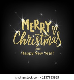 Hand sketched Merry Christmas text on textured background. Lettering typography for Happy New Year holidays greeting card, invitation, banner, postcard, web, poster template. Vector illustration.