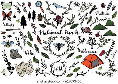 Hand Sketched National Park, Nature, Camping, Hiking & Outdoors Clip Art