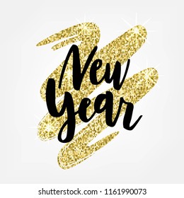 Hand sketched New Year text on textured background. Lettering typography for Happy New Year holidays greeting card, invitation, banner, postcard, web, poster template. Vector illustration.