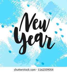 Hand sketched New Year text. Lettering typography for Happy New Year holidays greeting card, invitation, banner, postcard, web, poster template. Vector illustration.