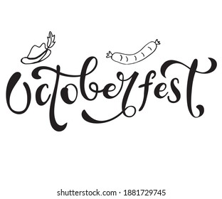 Hand sketched Octoberfest text. Lettering typography for Octoberfest holidays greeting card, invitation, banner, postcard, web, poster template. Vector illustration.
