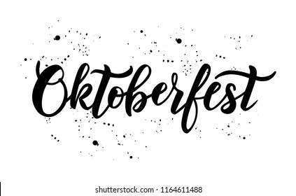 Hand sketched Octoberfest text on textured background. Lettering typography for Octoberfest holidays greeting card, invitation, banner, postcard, web, poster template. Vector illustration.