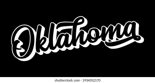 La mano esbozó el texto de OKLAHOMA. Viñeta 3D, letras retro para afiches, pegatinas, volantes, cabecera, tarjeta