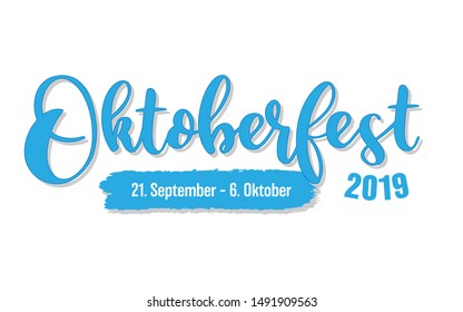 Hand sketched  Oktoberfest 2019 header with a date. Vector illustration of German beer festival. Drawn lettering for poster, banner, invitation, flyer. 