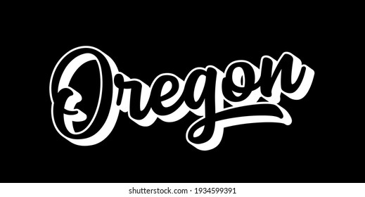 La mano esbozó el texto de OREGON. Viñeta 3D, letras retro para afiches, pegatinas, volantes, cabecera, tarjeta