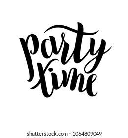 Hand sketched Party time text. Great for card, invitation, poster, banner template. Celebration lettering typography. Vector.
