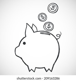 Hand sketched piggy bank. Freehand sketch of icon for savings.