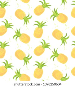 Hand sketched Pineapple seamless background, texture, textile, pattern. Vector illustration. Great for gift paper, cover, tissue, cloth, fabric, material. Summer vibes.
