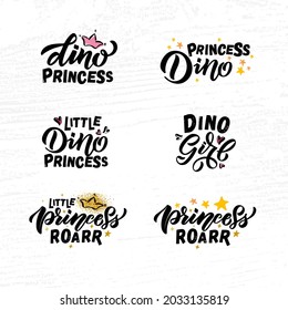 Hand sketched pink dino vector illustration with lettering typography. Concept for children t-shirt print. Pink dino logotype, badge, icon. Dinosaur logo, banner, flyer. eps 10. Vector illustration