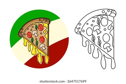 hand sketched pizza illustration with pepperoni, transparent background italian pizza vector, Pizza Icon on Transparent Background