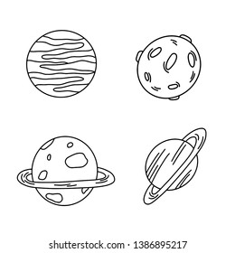 Hand sketched planets. Hand drawn Space Pattern. Hand sketched space doodle background. 