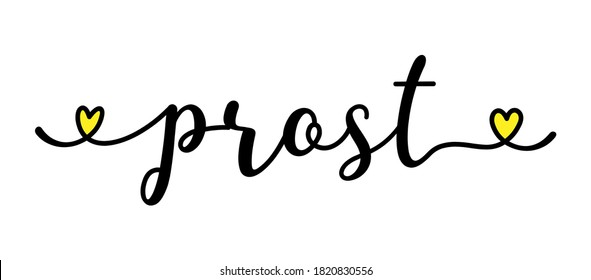 Hand sketched Prost in German word as banner. Translated Cheers. Lettering for poster, label, sticker, flyer, header, card