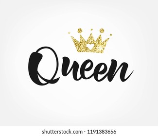 Hand sketched Queen text. Good for prints, t-shirts, home décor, posters, banner, wallpaper, cards. Lettering typography. Vector illustration.
