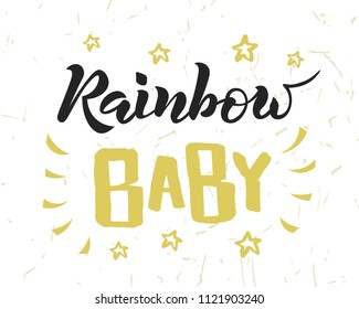 Hand sketched Rainbow baby text. Good for prints, t-shirts, home décor, posters, banner, wallpaper, cards. Lettering typography. Inspirational and motivational quotes. Vector illustration.