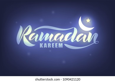 Hand sketched Ramadan Kareem text. Banner, card, invitation, postcard template for muslim community festivals. Calligraphy for arabic, islamic traditional feast. Celebration lettering typography. 