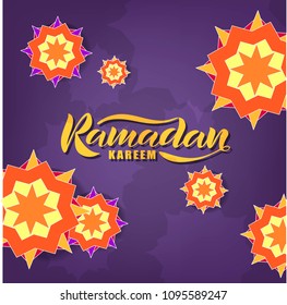 Hand sketched Ramadan Kareem text. Banner, card, invitation, postcard template for muslim community festivals. Calligraphy for arabic, islamic traditional feast. Celebration lettering typography. 