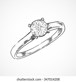 Hand sketched ring jewelry decoration with diamond. Engagement ring and wedding ring.