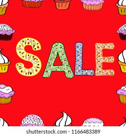 Hand sketched Sale text as blog theme design. Perfect big letters for bloggers. Picture in red, yellow colors. Seamless. Vector. Blogging concept illustration for web page, promotional materials.