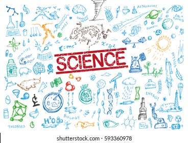 Hand sketched science elements isolated on white. Editable Clip Art.