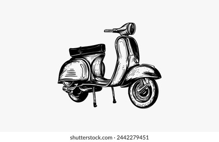 Hand sketched scooter banner. Vector retro motorroller illustration.