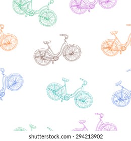 Hand sketched seamless pattern with bicycles in vintage style